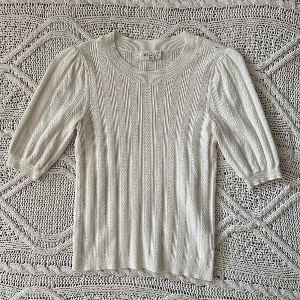 Marled Ivory Textured Knit Top